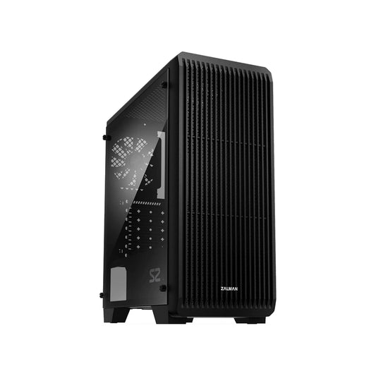 - S2 - ATX Mid-Tower PC Case - Full Acrylic Side Panel - Mesh Front Panel - 3X Case Fan 120Mm Pre-Installed, Black